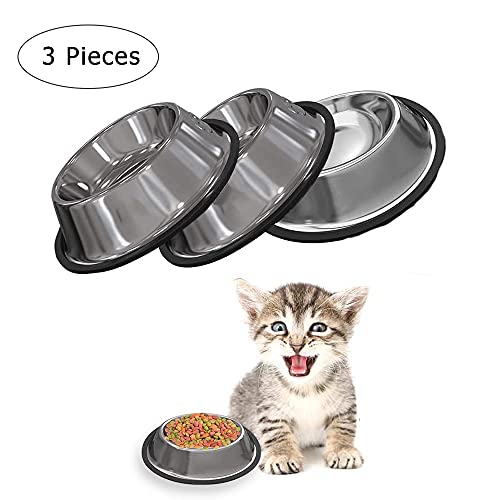 Yhuasia Comedero Gato y Perro, 3 Piezas Cuencos Antideslizantes Gatos, Acero Inoxidable Cuencos Gatos, Comedero para Perro, Cuencos para Gatos, para Gato Hámster Pequeño Cachorro Perros Animales