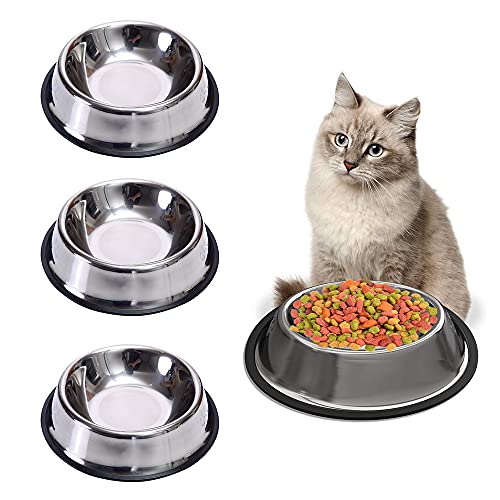 Yhuasia Comedero Gato y Perro, 3 Piezas Cuencos Antideslizantes Gatos, Acero Inoxidable Cuencos Gatos, Comedero para Perro, Cuencos para Gatos, para Gato Hámster Pequeño Cachorro Perros Animales