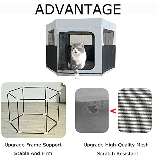 YHWD Caja ProduccióN Gatos Embarazo para Mascotas Medio Abierta, Mascotas con Pared De Resina Jaula para Perros Y Gatos, Sala De Partos Y Carpa Al Aire Libre,Gris,S