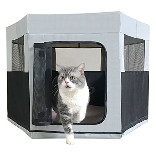 YHWD Caja ProduccióN Gatos Embarazo para Mascotas Medio Abierta, Mascotas con Pared De Resina Jaula para Perros Y Gatos, Sala De Partos Y Carpa Al Aire Libre,Gris,S