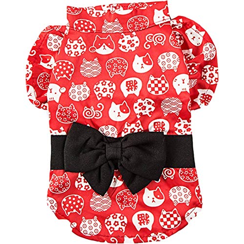 Yi-xir Diseño perfecto Ropa de verano para gatos y kimono tenuous ropa de verano para perros de peluche, gatito británico, ropa para mascotas pequeña, cómoda y transpirable (color: rojo, tamaño: XS