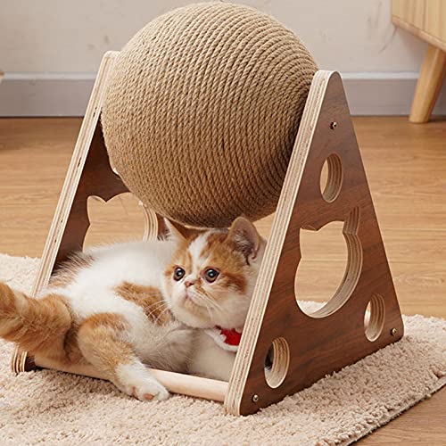 YIDAI Juguetes Rascador de gato, bola rascador de sisal natural, bola de madera maciza para gatos, rascador de gato con bola, Rascador de gato para gatos de interior
