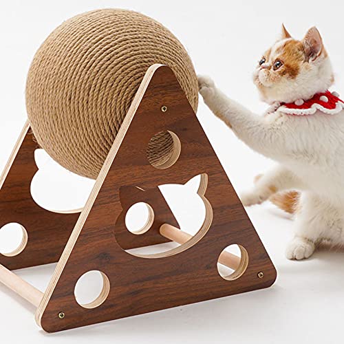 YIDAI Juguetes Rascador de gato, bola rascador de sisal natural, bola de madera maciza para gatos, rascador de gato con bola, Rascador de gato para gatos de interior