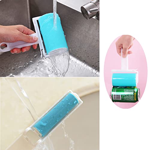 YJQC Washable Reusable Gel Lint Roller,2 Pcs Sticky Lint Roller with 2 Pcs Travel Size Sticky Roller,Pet Hair Remover,Lint Remover Roller,for Pet Hair,Clothes (Blue)