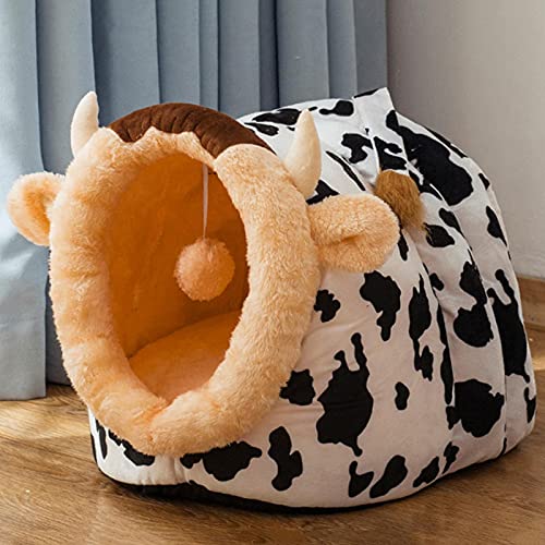 YOULIER Cama de gato extraíble Casa de perrera Cama de perro Nido de mascotas Tienda de gato Perro perrera Casa Cojín Sofá Cama Casa de Gato Cama Mascota S Vaca