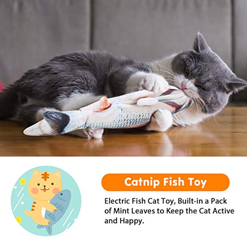YOUTHINK Juguete Eléctrico de pez Pateador de Gato Móvil con Hierba Gatera, pez Flotante Realista, Muñeca de pez de Peluche Interactivo, Almohada para Mascotas, Suministros para Patadas para Morder