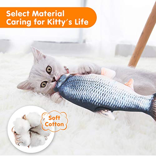 YOUTHINK Juguete Eléctrico de pez Pateador de Gato Móvil con Hierba Gatera, pez Flotante Realista, Muñeca de pez de Peluche Interactivo, Almohada para Mascotas, Suministros para Patadas para Morder