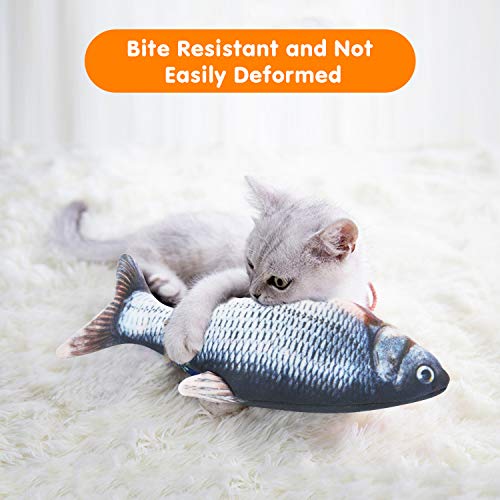YOUTHINK Juguete Eléctrico de pez Pateador de Gato Móvil con Hierba Gatera, pez Flotante Realista, Muñeca de pez de Peluche Interactivo, Almohada para Mascotas, Suministros para Patadas para Morder