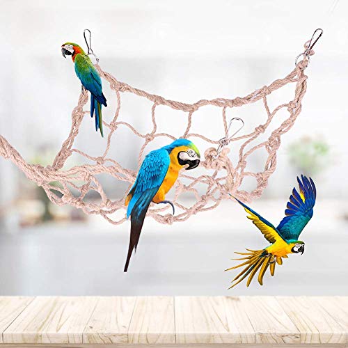 YOUTHINK Red de Escalada para Loros Pájaro Juguete Pájaros Colgantes Juguetes para Columpios Cuerda de Cáñamo Red de Escalada Grande con Ganchos Suministros para Pájaros Periquito Cacatúa Agaporn