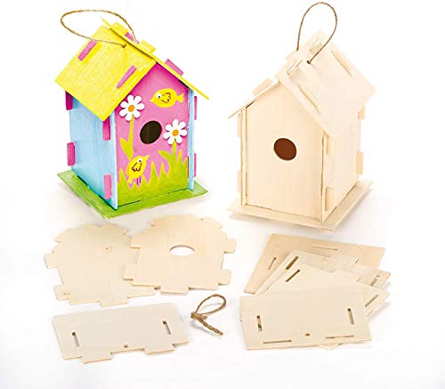 YUET DIY Kit de casa de pájaros,casas de pájaros para niñas y niños salvajes DIY nido de madera con,casa para pájaros para niños,2 paquetes (redondos)