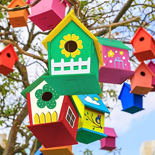 YUET DIY Kit de casa de pájaros,casas de pájaros para niñas y niños salvajes DIY nido de madera con,casa para pájaros para niños,2 paquetes (redondos)