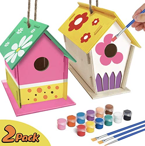 YUET DIY Kit de casa de pájaros,casas de pájaros para niñas y niños salvajes DIY nido de madera con,casa para pájaros para niños,2 paquetes (redondos)