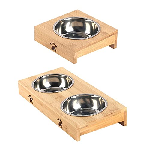 Z-Y Cuencos Gatos Cuenco de alimentación de Alimentos para Mascotas para Perros Gatos Stent de bambú Natural Individual/Doble (Color : 2)