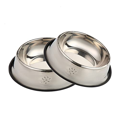 ZAH - Comedero para gatos, perros pequeños, cachorros, gatos, comedero para mascotas, juego de 2 cuencos de acero inoxidable con anillo de goma antideslizante, juego de 2 cuencos para gatos (18 cm)