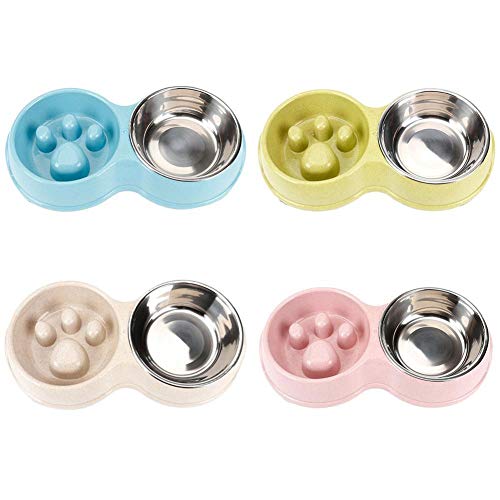 ZHHOOHAG Comedero Perro Fácil Limpieza Antideslizante impedir obesidad Perros Gatos casero alimentador de Acero a Prueba de Fugas Anti Lento Asfixia Mascota portátil Comedero Gato (Color : Green)