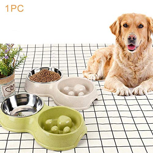 ZHHOOHAG Comedero Perro Fácil Limpieza Antideslizante impedir obesidad Perros Gatos casero alimentador de Acero a Prueba de Fugas Anti Lento Asfixia Mascota portátil Comedero Gato (Color : Green)
