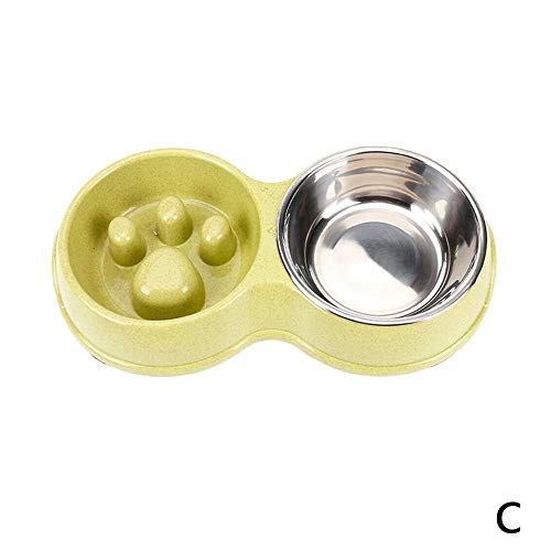 ZHHOOHAG Comedero Perro Fácil Limpieza Antideslizante impedir obesidad Perros Gatos casero alimentador de Acero a Prueba de Fugas Anti Lento Asfixia Mascota portátil Comedero Gato (Color : Green)