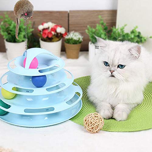ZHOUHON Track Tower Gato Juguete Divertido Juego Interactivo Gato Juguete Mascota Gato Juguete/Torre de Cuatro Pisos Gato Juguete。 (Azul)