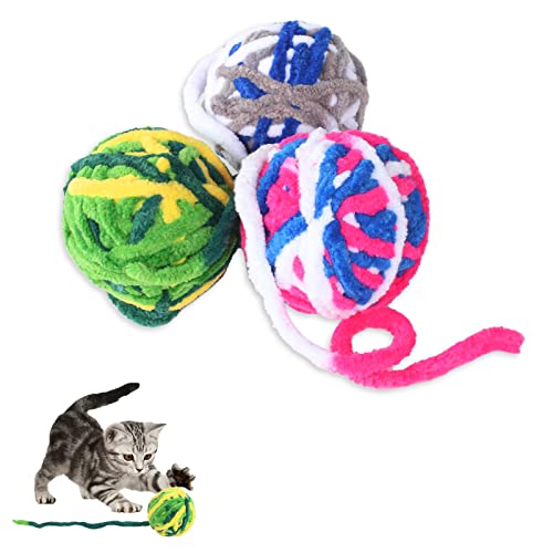 ZHOUSTOU 3piezas Pelota Juguete Para Gatos Pelota Peluche Sonidos Susurrantes Pelota Gato Peluche Pelota Inteligente Para Gatos Con Campana Cuerda para AutoocupacióN Contra Aburrimiento (Colorido)