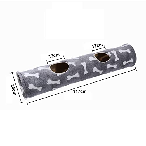 ZMKY Túnel de gato de hueso con juguetes de bola de felpa, túnel de juego plegable de 46 pulgadas, túnel de tubo de gato de doble agujero para mascotas pequeñas, conejos, hurones cachorros y perros