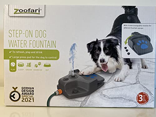 Zoofari Fuente de agua para perro para refrescar, jugar y beber con una almohadilla de prensa grande para que el perro controle.