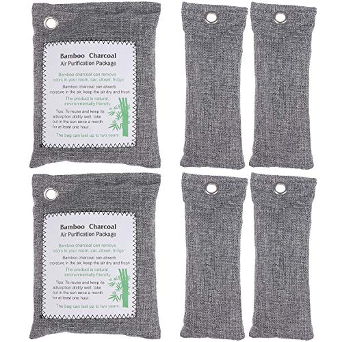 ZT Bolsa para eliminar olores de carbón activado de bambú, 200 g × 2 + 85 g × 4, ambientador de carbón elimina olores para el hogar, mascotas, coche, clóset, sótano