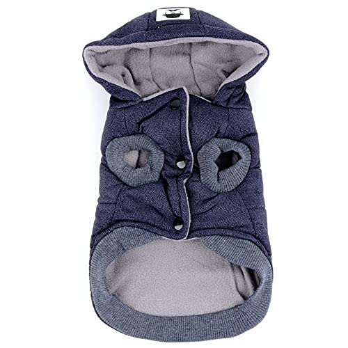 ZUNEA Abrigos Chaquetas para Perros Invierno Cálido Chaleco Ropa Forro Polar Sudaderas con Capucha Resistente al Viento Mascota Cachorro Chihuahua Ropa para Perro Pequeño Mediano Grande Azul 6XL