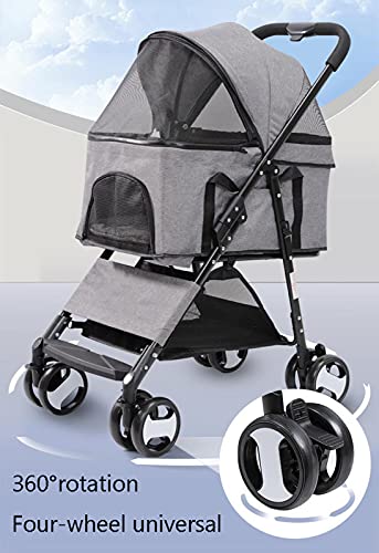 ZWH Perros Carrito para Mascotas Carrito para Perros Carrito para Perros De Cuatro Ruedas Gran Espacio Carrito Plegable para Perros Y Gatos Suministros De Viaje Doble Perrera Transportín para Gatos,B