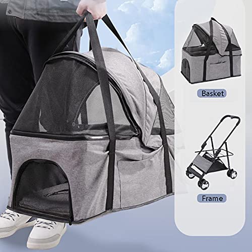 ZWH Perros Carrito para Mascotas Carrito para Perros Carrito para Perros De Cuatro Ruedas Gran Espacio Carrito Plegable para Perros Y Gatos Suministros De Viaje Doble Perrera Transportín para Gatos,B