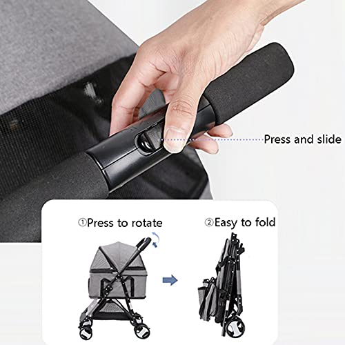 ZWH Perros Carrito para Mascotas Carrito para Perros Carrito para Perros De Cuatro Ruedas Gran Espacio Carrito Plegable para Perros Y Gatos Suministros De Viaje Doble Perrera Transportín para Gatos,B