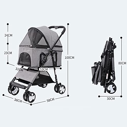 ZWH Perros Carrito para Mascotas Carrito para Perros Carrito para Perros De Cuatro Ruedas Gran Espacio Carrito Plegable para Perros Y Gatos Suministros De Viaje Doble Perrera Transportín para Gatos,B
