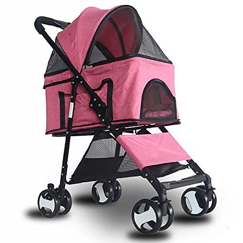 ZWH Perros Carrito para Mascotas Carrito para Perros Carrito para Perros De Cuatro Ruedas Gran Espacio Carrito Plegable para Perros Y Gatos Suministros De Viaje Doble Perrera Transportín para Gatos,B