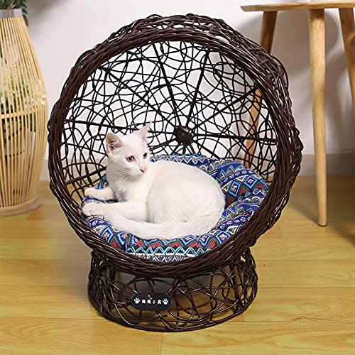 Zxcvbnn Woven Rattan Elevated Cat Bed Gatito Cesta Mascota Den.Casa acogedora de la casa con cúpula Suave del cojín 50x50x50cm, Blanco