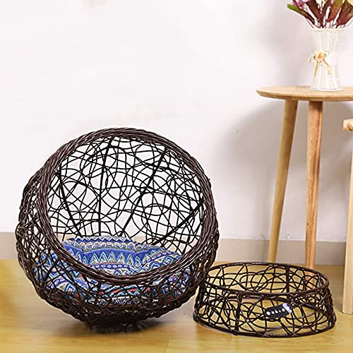 Zxcvbnn Woven Rattan Elevated Cat Bed Gatito Cesta Mascota Den.Casa acogedora de la casa con cúpula Suave del cojín 50x50x50cm, Blanco