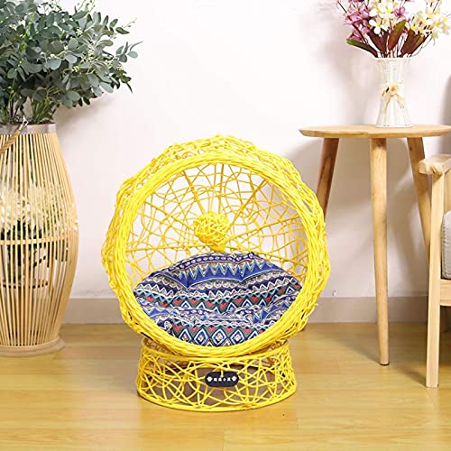 Zxcvbnn Woven Rattan Elevated Cat Bed Gatito Cesta Mascota Den.Casa acogedora de la casa con cúpula Suave del cojín 50x50x50cm, Blanco
