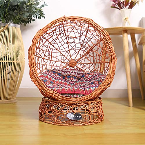 Zxcvbnn Woven Rattan Elevated Cat Bed Gatito Cesta Mascota Den.Casa acogedora de la casa con cúpula Suave del cojín 50x50x50cm, Blanco