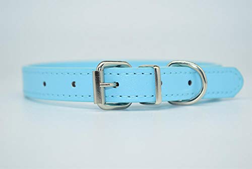 ZYYC Cuero de PU Collar de Perro para Mascotas de Colores Suaves y sólidos para Perros pequeños medianos Grandes Correa para el Cuello Ajustable Seguro Cachorro Gatito Gatos Collar-Azul Cielo_S.