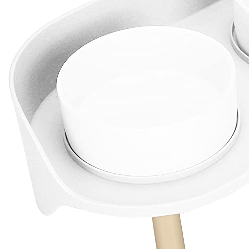01 Cuenco de cerámica para Gatos, Nueva Porcelana de Hueso y Cuenco Doble de plástico para Mascotas portátil para Gatitos para Perros pequeños(White)