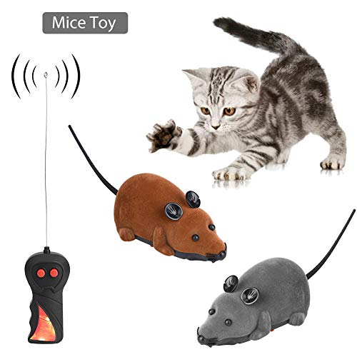 03 Ratón inalámbrico, Juguete para Ratones, Regalo novedoso para Ratas, Molde para ratón de Juguete para Ratas Divertidas con Control Remoto, para Gatos y Perros(Brown)