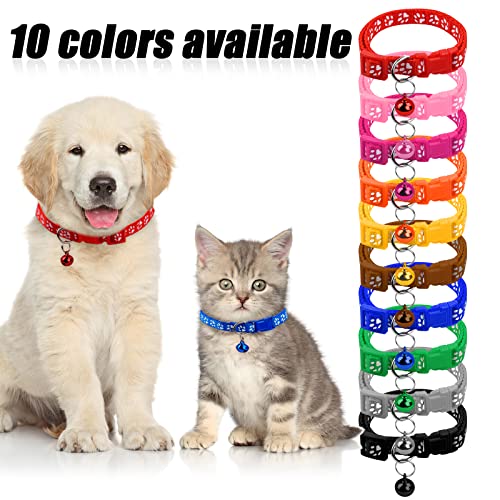 10 Piezas Collar Gatos, Collar Gato con Campana Hebilla de Seguridad, Collar Gatos Ajustable, Collar de Gato Personalizado, Collar para Gato de Nailon, Collares para Perros, 18-32cm
