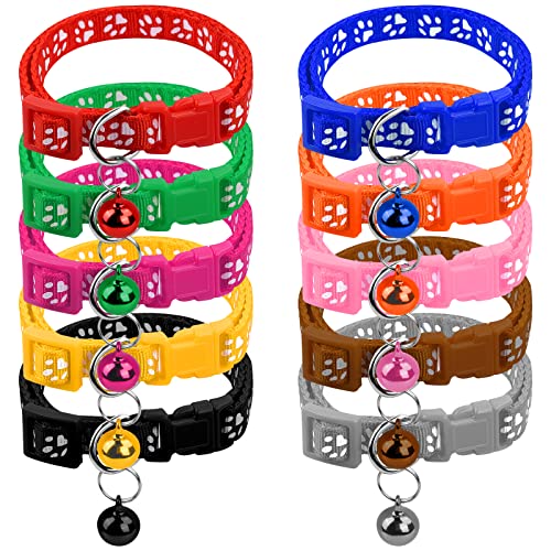 10 Piezas Collar Gatos, Collar Gato con Campana Hebilla de Seguridad, Collar Gatos Ajustable, Collar de Gato Personalizado, Collar para Gato de Nailon, Collares para Perros, 18-32cm
