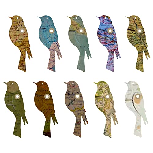 10 piezas de recortes de pájaros, colgantes de ventana de pájaros, decoración de colgantes de pájaros de papel multicolor, decoración de adornos de pájaros cortados por el Atlas de la vendimia, colgan