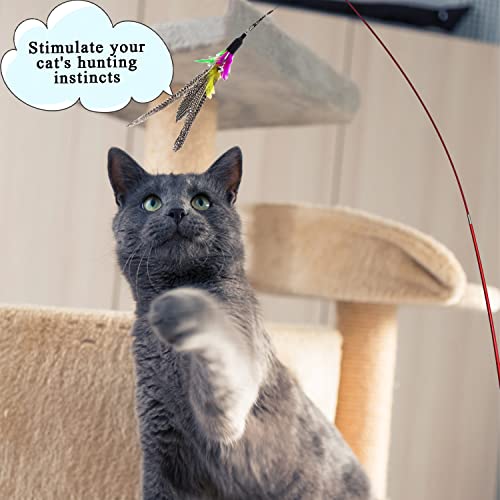 11 PCS Juguetes para Gatos, 2 PCS Varita interactiva retráctil para Gatos con Gatos Accesorios 9 recambios con Campanas Plumas gusanitos ratone, caña para Gatos , Juguete Gato Magic Wand