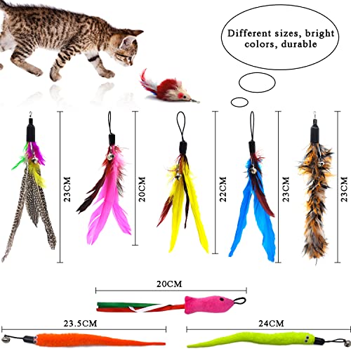11 PCS Juguetes para Gatos, 2 PCS Varita interactiva retráctil para Gatos con Gatos Accesorios 9 recambios con Campanas Plumas gusanitos ratone, caña para Gatos , Juguete Gato Magic Wand