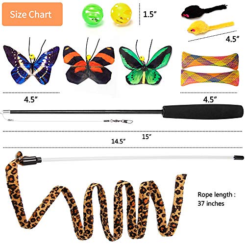 11 PCS Juguetes para Gatos, Set di Juguetes para Gatos Interactivo Ratón, con Varita Retráctil Juguetes realistas de plumas de Hierba gatera con mariposa, Ratóns y Bolas Varias para Gatos