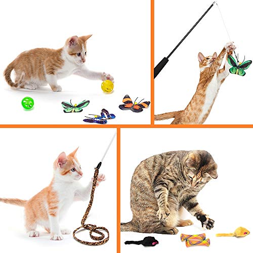 11 PCS Juguetes para Gatos, Set di Juguetes para Gatos Interactivo Ratón, con Varita Retráctil Juguetes realistas de plumas de Hierba gatera con mariposa, Ratóns y Bolas Varias para Gatos