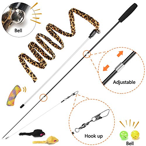 11 PCS Juguetes para Gatos, Set di Juguetes para Gatos Interactivo Ratón, con Varita Retráctil Juguetes realistas de plumas de Hierba gatera con mariposa, Ratóns y Bolas Varias para Gatos