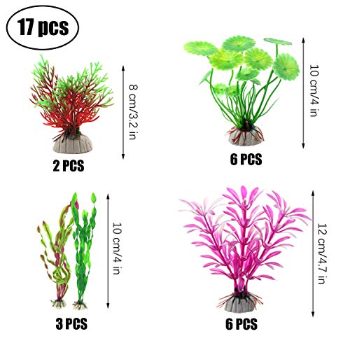 17 Piezas Plantas Artificiales Acuario, Plantas Verdes de Acuario de Plástico, Decoración para Peceras para Decoración de Peces, Aquatic Plants, Vivid Simulación Vegetal Criatura Acuario Paisaje