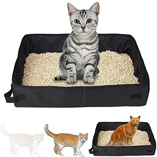 1Pcs Caja de Arena para Gatos Portátil, Caja de Arena para Coche, Caja De Arena para Gatos De Interior, Bandeja de Arena Impermeable para Gatos, Caja de Arena para Gatos Plegable(Negro).