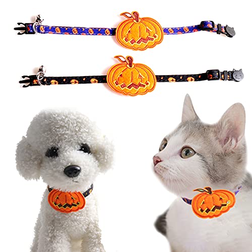 2 collares de Halloween para gatos con campanas y pajaritas, de liberación rápida, collares de seguridad para gatitos y gatos (negro)